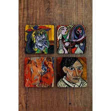 Begoloni Doğal Taş Bardak Altlığı Uv Baskılı 4'lü Set - Pablo Picasso Eserleri Baskılı - Stone Coasters
