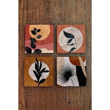 Begoloni Doğal Taş Bardak Altlığı 4'lü Set - Modern Desenler