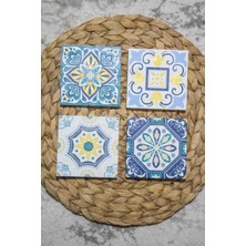 Begoloni 10X10 cm Limra Doğal Taş Uv Baskılı 4'lü Set Dekoratif Hediyelik Bardak Altlığı