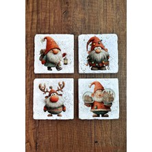 Begoloni Doğal Taş Bardak Altlığı - Christmast Clipart Baskılı 10X10CM Yeni Yıl Stone Coasters 497