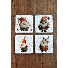 Begoloni Doğal Taş Bardak Altlığı - Christmast Clipart Baskılı 10X10CM Yeni Yıl Stone Coasters 500