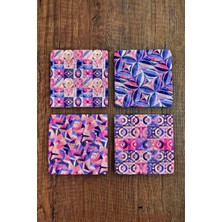 Begoloni Doğal Taş Bardak Altlığı - Mor Desenlerbaskılı 10X10CM Stone Coasters