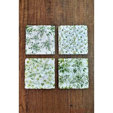 Begoloni Doğal Taş Bardak Altlığı - Yeşil Bitkiler Baskılı 10X10CM Stone Coasters