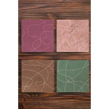 Begoloni Doğal Taş Bardak Altlığı Renkli Desenler Baskılı 4'lü Set