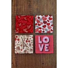 Begoloni Doğal Taş Bardak Altlığı Sevgililer Günü Hediyesi 4'lü Set