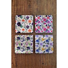 Begoloni Doğal Taş Bardak Altlığı 4'lü Set - Çiçek Desenli Bardak Altlığı - Stone Coasters