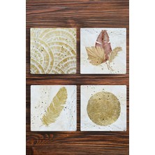 Begoloni Taş Bardak Altlığı 4'lü Set 10X10X1 cm Gold Desenler