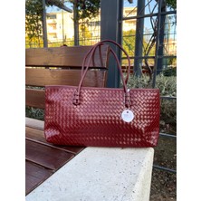Kadın Aria Uzun Tote Çanta Örgü Desenli