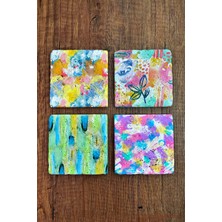 Begoloni Doğal Taş Bardak Altlığı - Renkli Sulu Boya Desenler Baskılı 10X10CM Stone Coasters