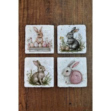 Begoloni Doğal Taş Bardak Altlığı - Sevimli Tavşanlar Temalı 10X10CM Stone Coasters