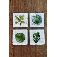 Begoloni Yeşil Bitkiler, Yaprak Temalı Doğal Taş Bardak Altlığı - Stone Coasters
