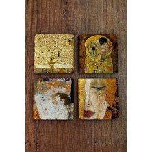 Begoloni Doğal Taş Bardak Altlığı Gustav Klimt Eserleri Baskılı 4'lü Set - Stone Coasters