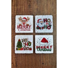 Begoloni Doğal Taş Bardak Altlığı - Mery Christmast Baskılı 10X10CM Yeni Yıl Stone Coasters 490