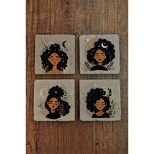Begoloni Doğal Taş Bardak Altlığı Ayçiçeği Kadınları Temalı  10X10CM- Stone Coasters