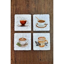 Begoloni Kahve Temalı Doğal Taş Bardak Altlığı - Stone Coasters