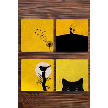 Begoloni Doğal Taş Bardak Altlığı Ters Işık Sarı Renkler Baskılı 4'lü Set