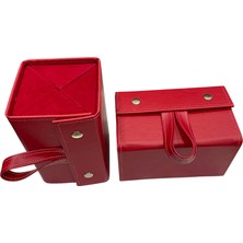 A Kalite Deri-Süet Katlanabilir Gözlük Çantası / Gözlük Kabı 4 Lü Kırmızı