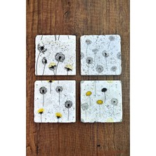 Begoloni Doğal Taş Bardak Altlığı - Karahindiba Baskılı Bardak Altlığı 10X10CM Ai Stone Coasters 579