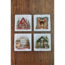 Begoloni Doğal Taş Bardak Altlığı - Christmast Yeni Yıl Baskılı 10X10CM Ai Noel - Stone Coasters 540