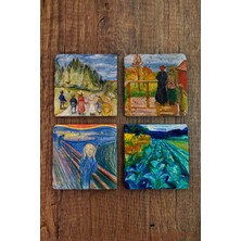 Begoloni Doğal Taş Bardak Altlığı - Edvard Munch Eserleri Baskılı 10X10CM Stone Coasters