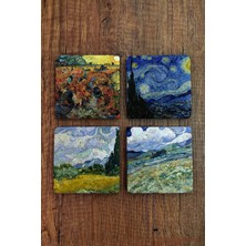 Begoloni Doğal Taş Bardak Altlığı - Vincent Van Gogh Eserleri Baskılı 10X10CM Stone Coasters