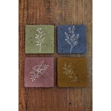 Begoloni Doğal Taş Bardak Altlığı Renkli Çiçek Desenler Baskılı 4'lü Set - Stone Coasters