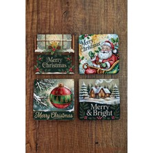 Begoloni Doğal Taş Bardak Altlığı - Vintage Christmast Baskılı 10X10CM Yeni Yıl Stone Coasters 518