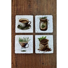Begoloni Doğal Taş Bardak Altlığı - Kahve Temalı 10X10CM  Stone Coasters