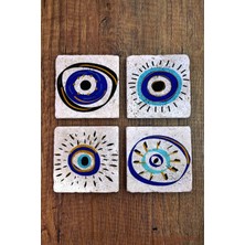 Begoloni Doğal Taş Bardak Altlığı Nazar Boncuğu Baskılı 4'lü Set - Stone Coasters 273