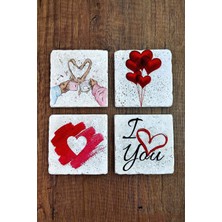 Begoloni Doğal Taş Bardak Altlığı Sevgililer Günü Hediyesi 4'lü Set