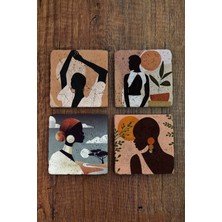 Begoloni Doğal Taş Bardak Altlığı 4'lü Set - Kadın Figürleri Desenli - Stone Coasters
