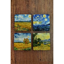 Begoloni Doğal Taş Bardak Altlığı - Van Gogh Aı Eserleri Baskılı 10X10CM Yapay Zeka Stone Coasters