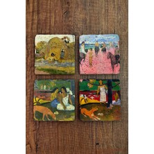 Begoloni Doğal Taş Bardak Altlığı - Paul Gaugin Eserleri Baskılı 10X10CM Stone Coasters