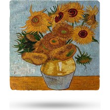 Begoloni Doğaltaş Bardak Altlığı Vangogh Eseri Baskılı 10X10CM %100 Traverten Doğal Taş