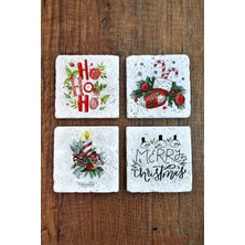 Begoloni Doğal Taş Bardak Altlığı 4'lü Set 10X10X1 cm Yeni Yıl- Yıl Başı Stone Coasters