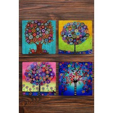 Begoloni Doğal Taş Bardak Altlığı Uv Baskılı 4'lü Set - Hayat Ağacı - Stone Coasters