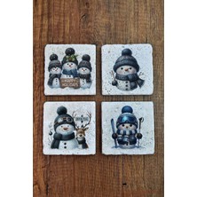 Begoloni Doğal Taş Bardak Altlığı - Christmast Yeni Yıl Baskılı 10X10CM Ai Noel - Stone Coasters 555