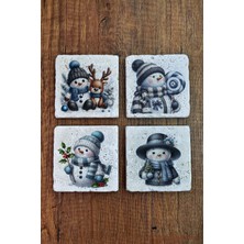Begoloni Doğal Taş Bardak Altlığı - Christmast Yeni Yıl Baskılı 10X10CM Ai Noel - Stone Coasters 547