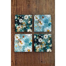 Begoloni Doğal Taş Bardak Altlığı Papatya Desen Baskılı 10X10CM Stone Coasters 4'lü Set