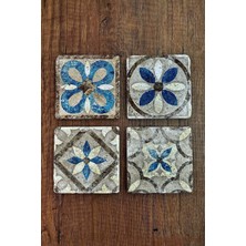 Begoloni Doğal Taş Bardak Altlığı Hint Desenler Baskılı 4'lü Set