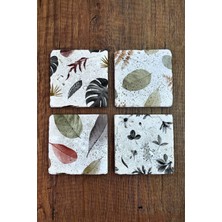 Begoloni Taş Bardak Altlığı Yaprak Desen Baskılı 4'lü Set 10X10X1 cm Stone Coasters 1