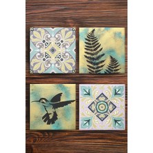 Begoloni Baskılı Doğaltaş Bardak Altlığı 4'lü Set - Doğa Desenli Doğal Taş Bardak Altı