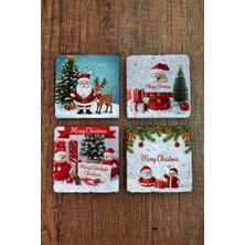 Begoloni Doğal Taş Bardak Altlığı - Christmast Yeni Yıl Baskılı 10X10CM Ai Noel - Stone Coasters 521
