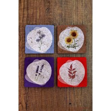 Begoloni Doğal Taş Bardak Altlığı 4'lü Set -Çiçek Desenli Bardak Altlığı - Stone Coasters