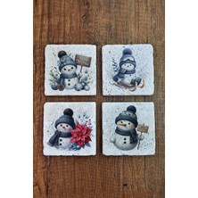 Begoloni Doğal Taş Bardak Altlığı - Christmast Yeni Yıl Baskılı 10X10CM Ai Noel - Stone Coasters 554