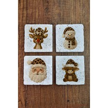 Begoloni Doğal Taş Bardak Altlığı - Christmast Yeni Yıl Baskılı 10X10CM Ai Noel - Stone Coasters 539