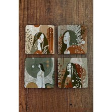 Begoloni Modern Tasarım Kadın Temalı Doğal Taş Bardak Altlığı - Stone Coasters