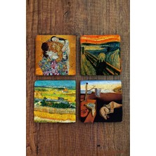 Begoloni Doğal Taş Bardak Altlığı 4'lü Set 10X10X1 cm Dali, Van Gogh, Klimt Eserleri-Stone Coasters