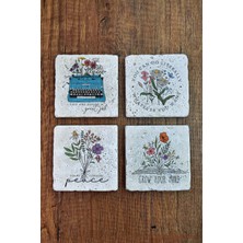 Begoloni Doğal Taş Bardak Altlığı - Clipart Çiçek Baskılı 10X10CM Ai Flower Stone Coasters 563