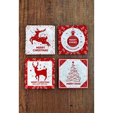 Begoloni Doğal Taş Bardak Altlığı 4'lü Set 10X10X1 cm Yeni Yıl, Yılbaşı, Merry Christimas-Stone Coasters